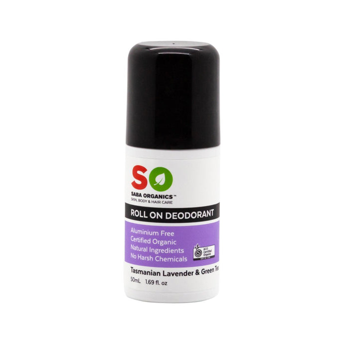 Saba Organics Certified Organic Deodorant Roll On Tasmanian Lavender & Green Tea 50ml