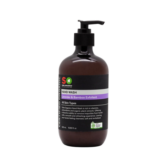 Saba Organics Certified Organic Hand Wash Lavender & Bamboo Exfoliant 500ml
