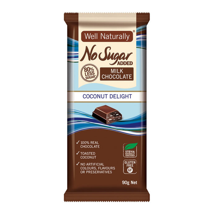 Well Naturally No Added Sugar Block Milk Chocolate Coconut Delight 90g