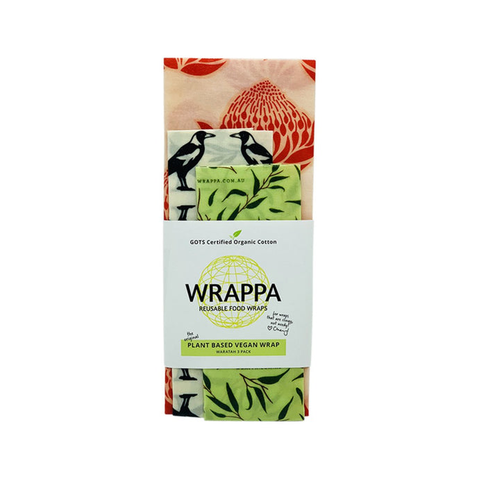 Wrappa Reusable Food Wrap Plant Based Vegan Wrap Waratah x 3 Pack
