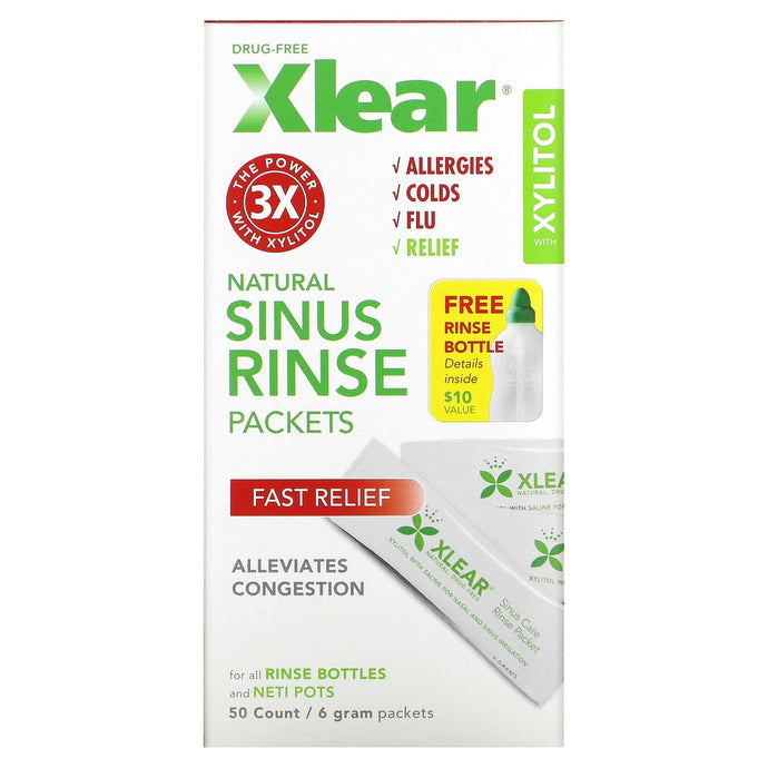 Xlear, Natural Sinus Rinse Packets, Fast Relief, 50 Count, 6 g Each