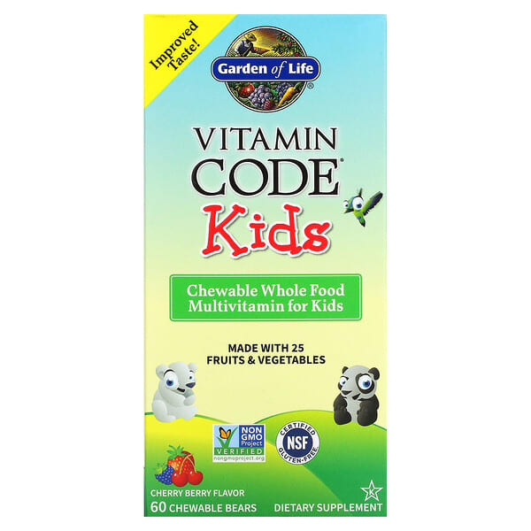 Garden of Life Vitamin Code Kids Chewable Whole Food Multivitamin for Kids Cherry Berry 60 Chewable Bears