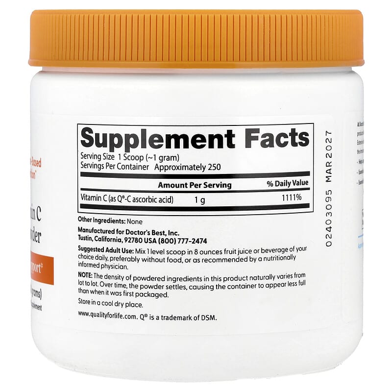 Doctor's Best, Pure Vitamin C Powder with Q®-C, 8.8 oz (250 g)