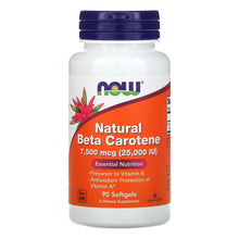 Load image into Gallery viewer, NOW Foods, Natural Beta Carotene, 7,500 mcg (25,000 IU), 90 Softgels