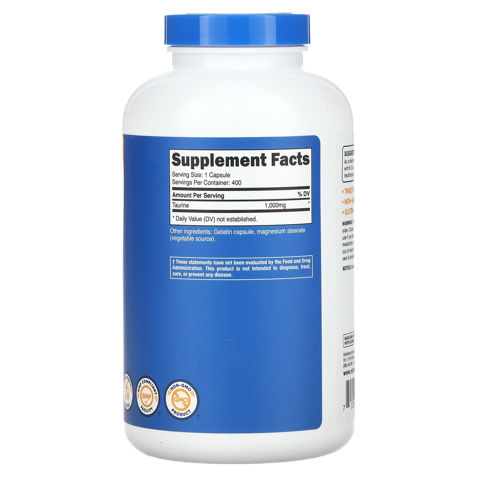 Nutricost, Taurine, 1,000 mg, 400 Capsules