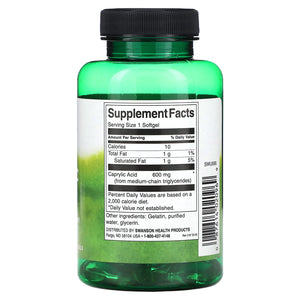 Swanson Ultra Caprylic Acid 600mg 60 Softgels - Dietary Supplement