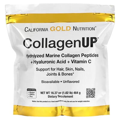 California Gold Nutrition, CollagenUP, Hydrolyzed Marine Collagen Peptides with Hyaluronic Acid and Vitamin C, Unflavored, 16.37 oz (464 g)