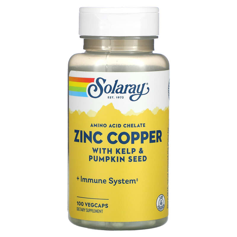 Solaray, Zinc Copper with Kelp & Pumpkin Seed, 100 VegCaps EXP 04/27