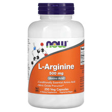 Load image into Gallery viewer, NOW Foods, L-Arginine, 500 mg, 250 Veg Capsules