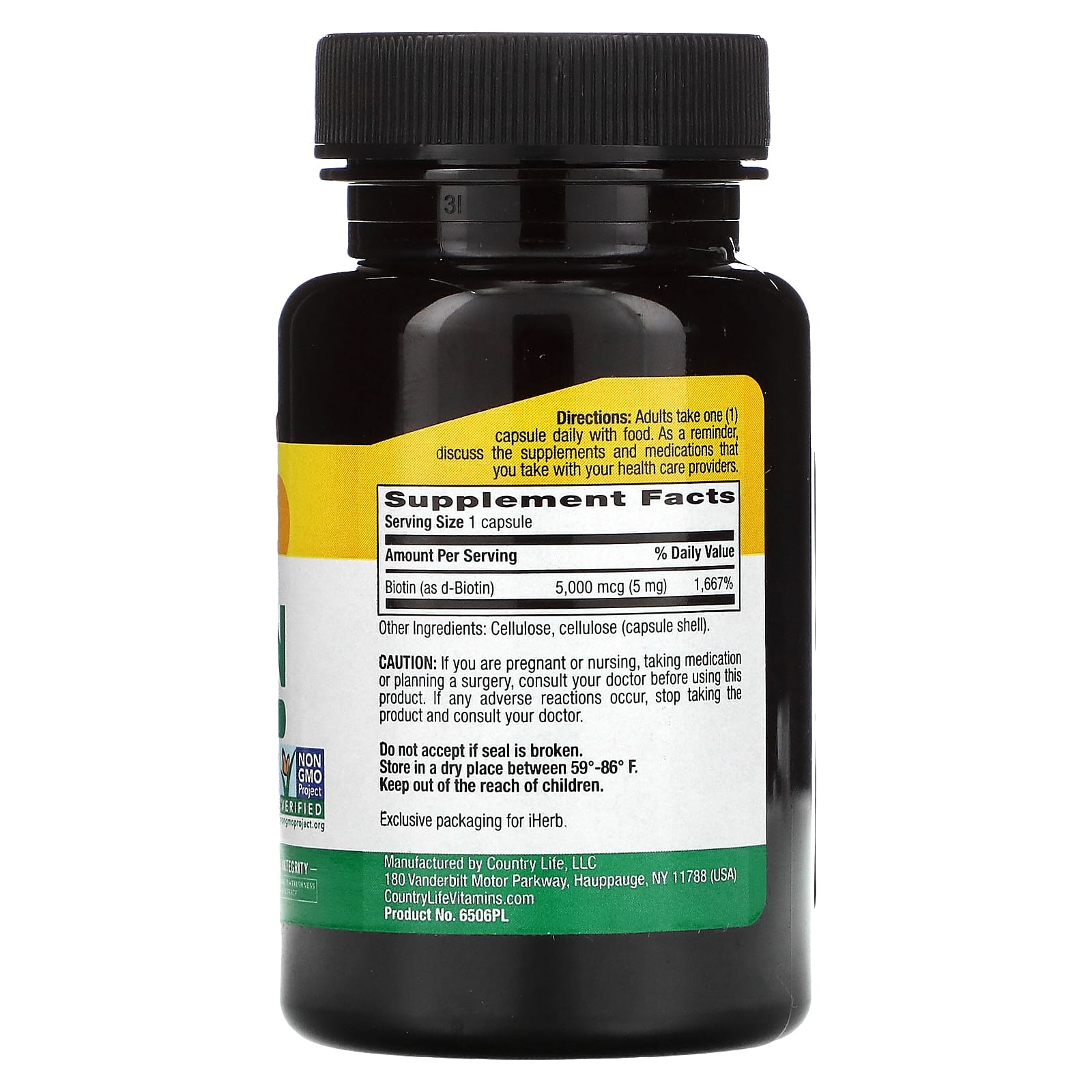 Country Life, High Potency Biotin, 5 mg, 120 Vegan Capsules