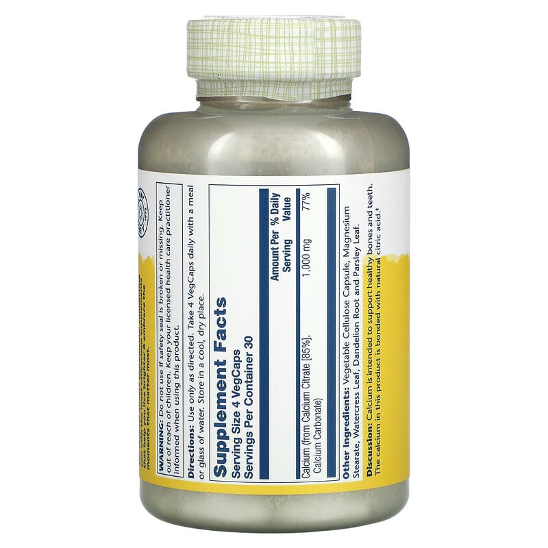 Solaray, Calcium Citrate, 1,000 mg, 120 VegCaps (250 mg per Capsule)