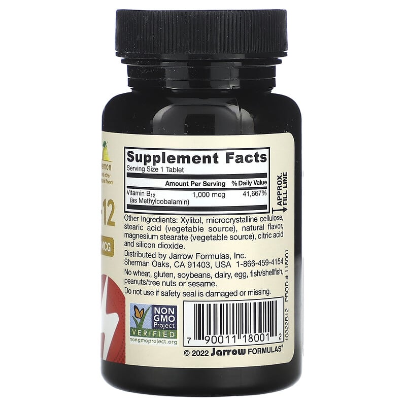 Jarrow Formulas, Methyl B-12, Extra Strength, Lemon, 1,000 mcg, 100 Chewable Tablet
