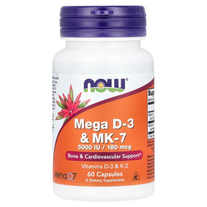 NOW Foods, Mega D-3 & MK-7, 5,000 IU / 180 mcg, 60 Capsules