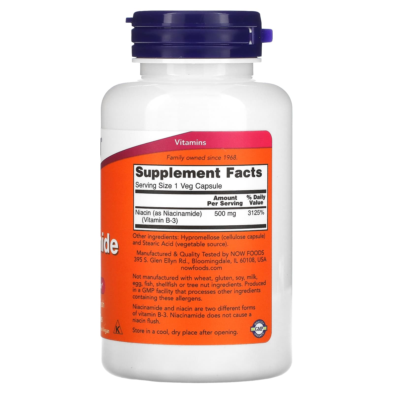 Now Foods, Niacinamide, Vitamin B-3, 500mg, 100 Capsules