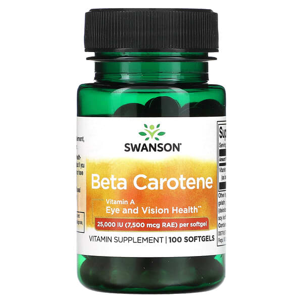 Swanson, Beta Carotene, 25,000 IU (7,500 mcg RAE), 100 Softgels