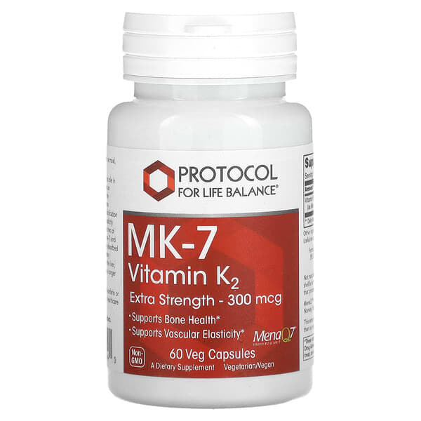 Protocol for Life Balance, MK-7 Vitamin K2, Extra Strength, 300 mcg, 60 Veg Capsules