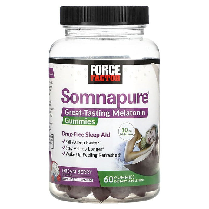 Force Factor, Somnapure, Great Tasting Melatonin Gummies, Dream Berry, 10 mg, 60 Gummies (5 mg per Gummy)