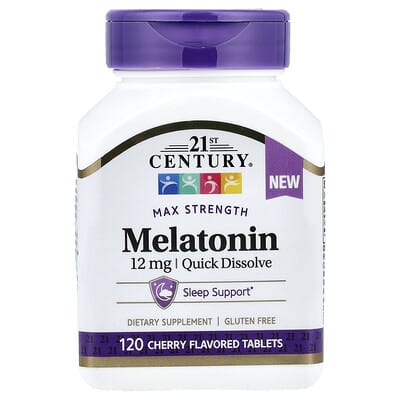 21st Century, Melatonin, Max Strength, Cherry, 12 mg, 120 Tablets
