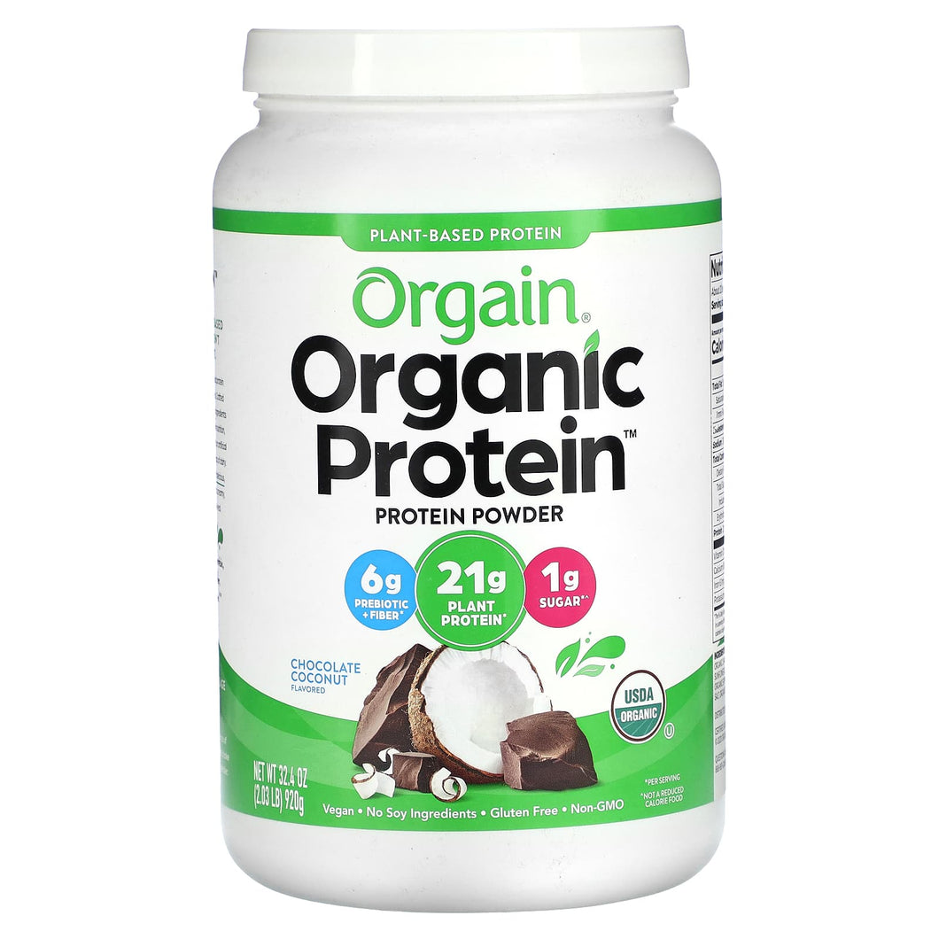 Orgain, Organic Protein Powder, Plant Based, Chocolate Coconut, 32.4 oz (920 g)