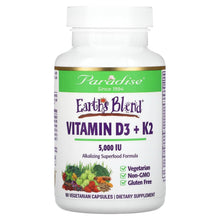 Load image into Gallery viewer, Paradise Herbs, Earth&#39;s Blend, Vitamin D3 + K2, 5,000 IU, 90 Vegetarian Capsules