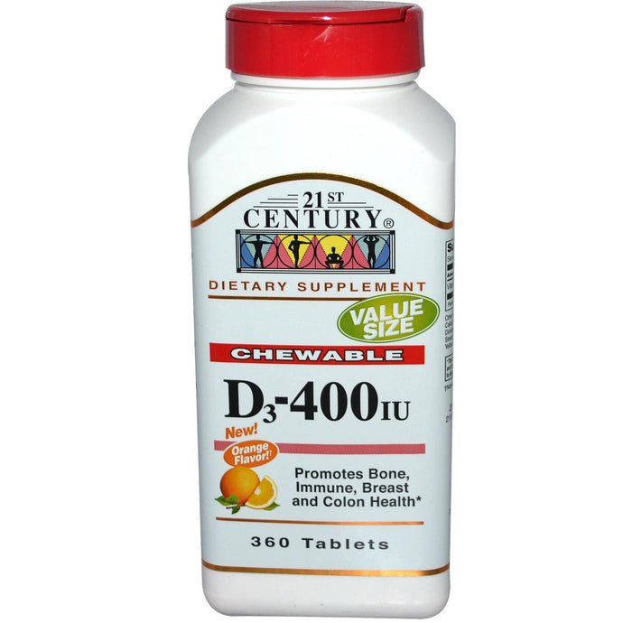 Buy 21st Century Healthcare Chewable D3 Orange Flavor 400 IU 360 Tablets Online - Megavitamins Online Supplements Store Australia