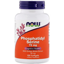 Load image into Gallery viewer, Now Foods Phosphatidyl Serine with Ginkgo Biloba Extract 75mg 100 Softgels