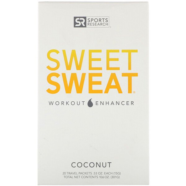 Sports Research Sweet Sweat Workout Enhancer Coconut 20 Travel Packets 0.53 oz (15g) Each
