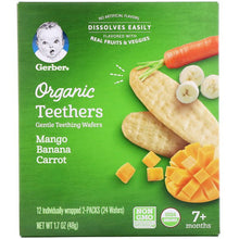 Load image into Gallery viewer, Gerber Organic Teethers Gentle Teething Wafers 7+ Months Mango Banana Carrot 24 Wafers 1.7 oz (48g)