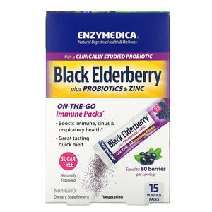 Enzymedica Black Elderberry Plus Probiotics & Zinc 15 Powder Packs
