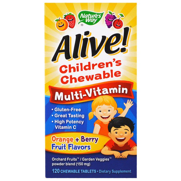Nature's Way Alive! Children's Chewable Multi-Vitamin Orange + Berry Fruit Flavors 120 Chewable Tablets
