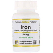 Load image into Gallery viewer, California Gold Nutrition Ferrochel Iron (Bisglycinate) 36mg 90 Veggie Capsules
