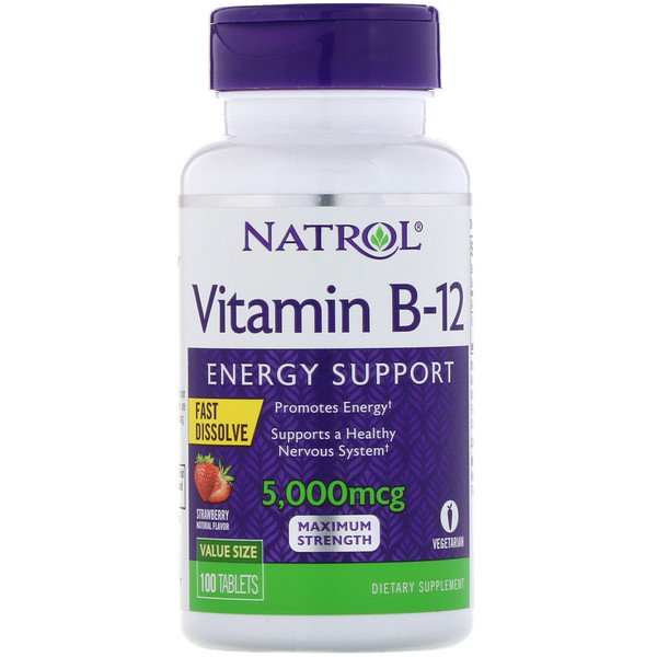 Natrol Vitamin B-12 Fast Dissolve Maximum Strength Strawberry 5,000mcg 100 Tablets