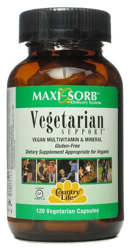 Country Life, Gluten Free, Vegetarian Support, Vegan Multivitamin & Mineral, 120 Veggie Caps