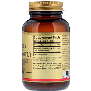 Solgar Vitamin D3 (Cholecalciferol) 250mcg 10000 IU 120 Softgels