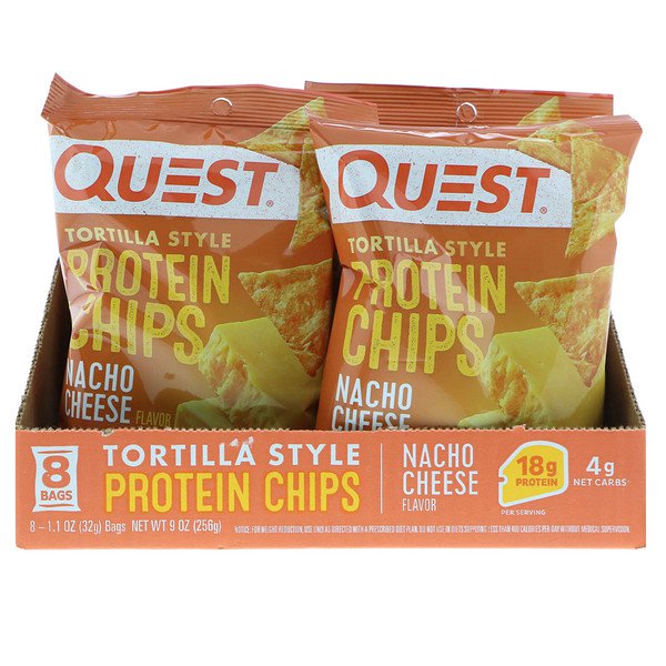 Quest Nutrition Tortilla Style Protein Chips Nacho Cheese 12 Bags 1.1 oz (32g ) Each