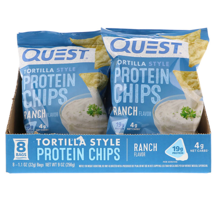 Quest Nutrition Tortilla Style Protein Chips Ranch 8 Bags 1.1 oz (32g ) Each