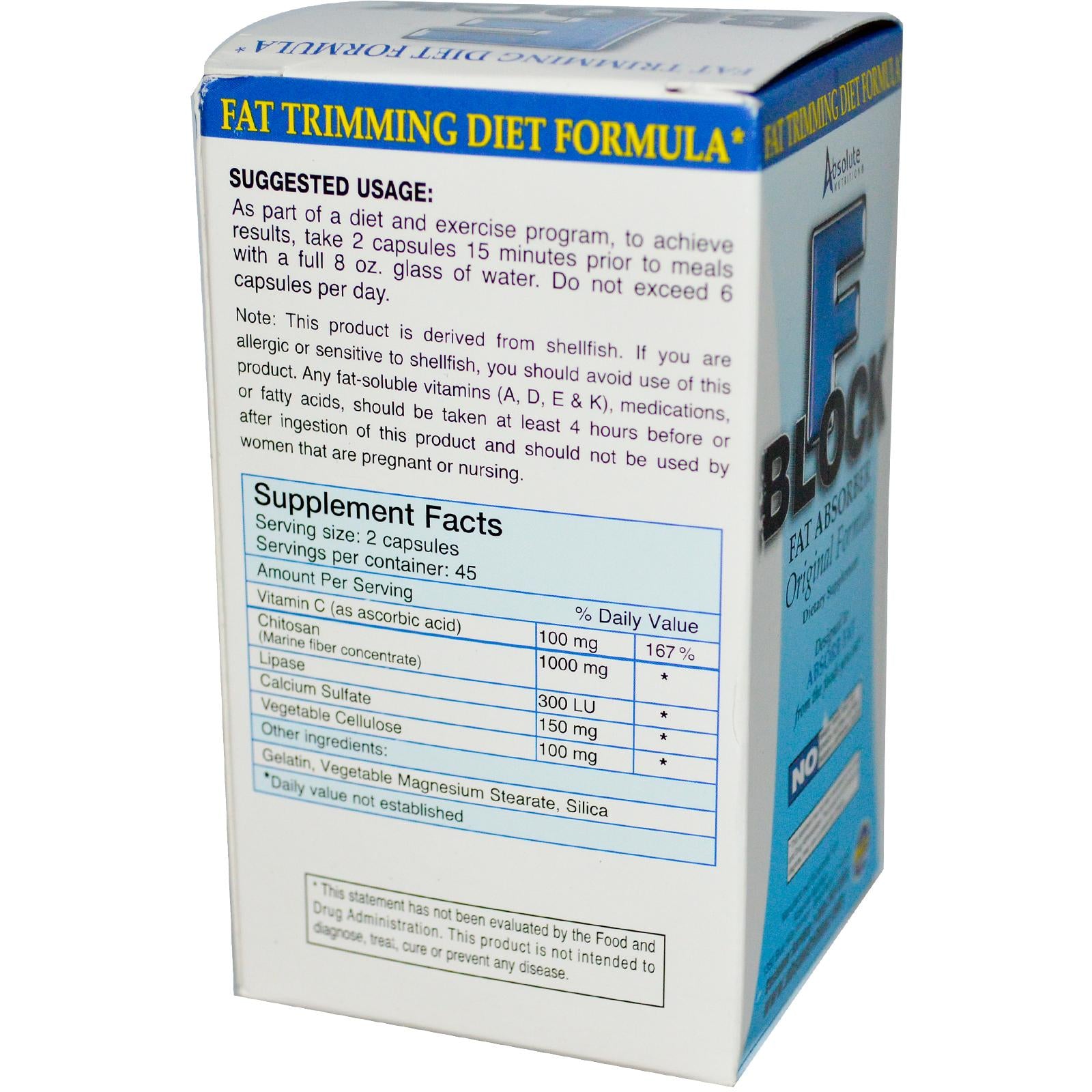 Absolute Nutrition, F Block, Fat Absorber, 90 Capsules