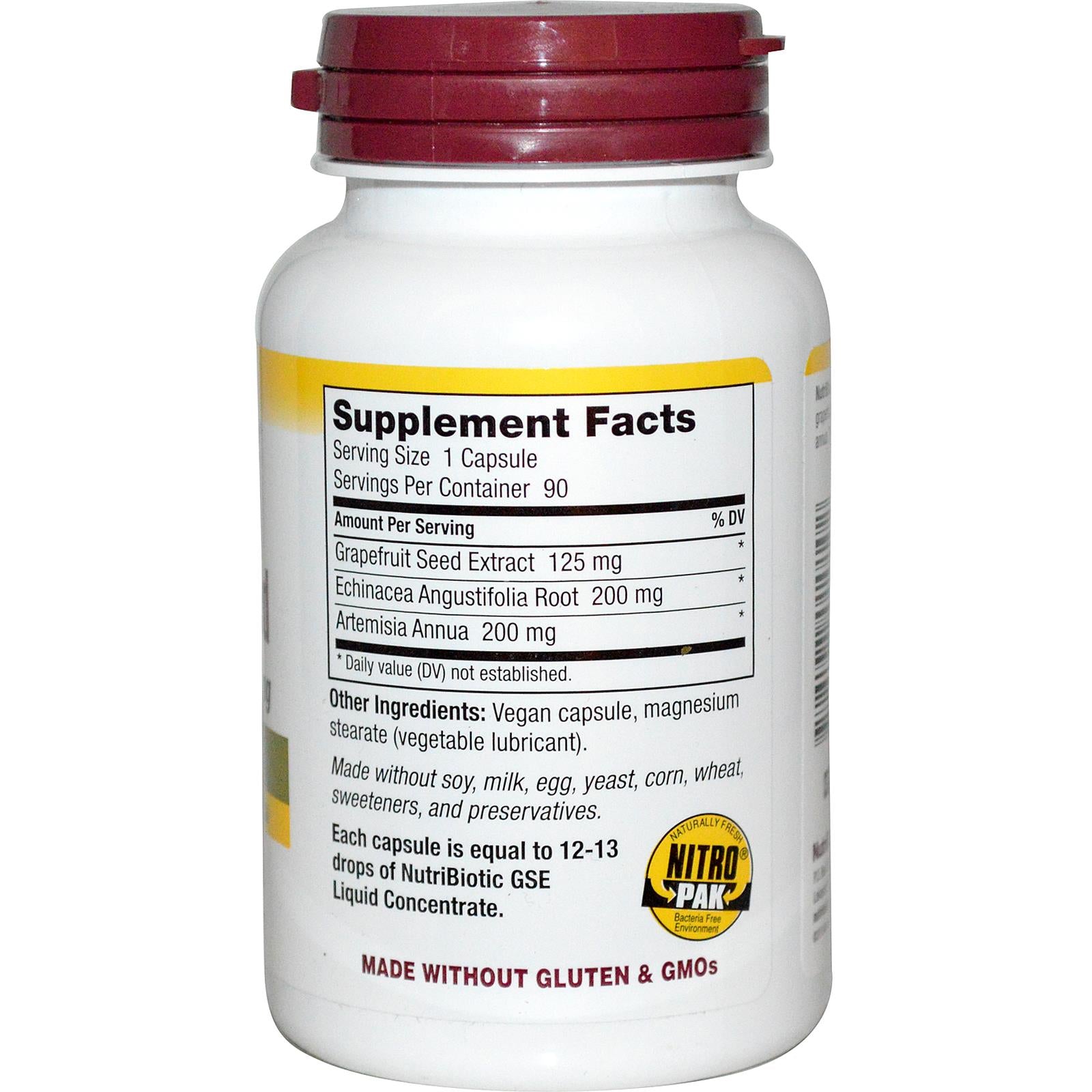 NutriBiotic, Grapefruit Seed Extract with Echinacea & Artemisia Annua, 125mg, 90 Veggie Caps