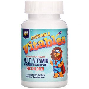 Vitables Chewable Multi-Vitamins with Probiotics & Enzymes for Children Assorted Fruit Flavors 60 Vegetarian Tablets