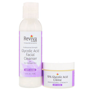 Reviva Labs 10% Glycolic Acid Creme & Glycolic Acid Facial Cleanser 2 Piece Bundle