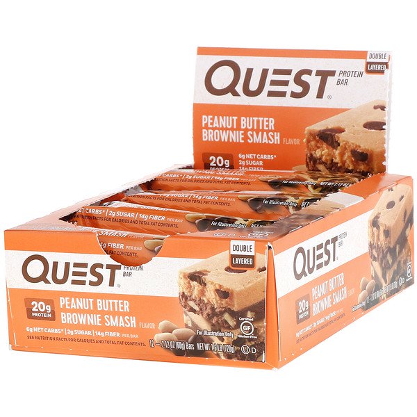 Quest Nutrition Double Layered Protein Bar Peanut Butter Brownie Smash 12 Bars 2.12 oz (60g) Each