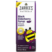 Load image into Gallery viewer, Zarbee&#39;s, Black Elderberry Syrup with Real Elderberry, Vitamin C and Zinc, For Children 2 Years +, 4 fl oz (118 ml)