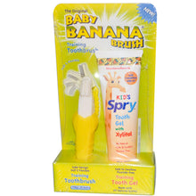 Load image into Gallery viewer, Xlear the original Baby Banana Brush, Training toothbrush &amp; gel 2pc kit