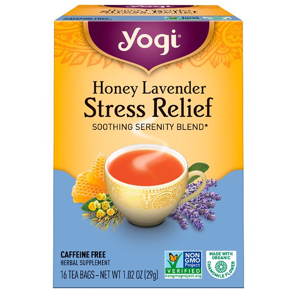 Yogi Tea Organic Honey Lavender Stress Relief Caffeine Free 16 Tea Bags 1.02 oz (29g)