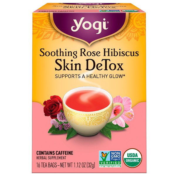 Yogi Tea Skin DeTox Soothing Rose Hibiscus 16 Tea Bags 1.12 oz (32g)
