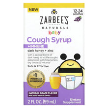 Load image into Gallery viewer, Zarbee&#39;s, Naturals Baby Cough Syrup + Immune, 12-24 Months, Natural Grape, 2 fl oz (59 ml)