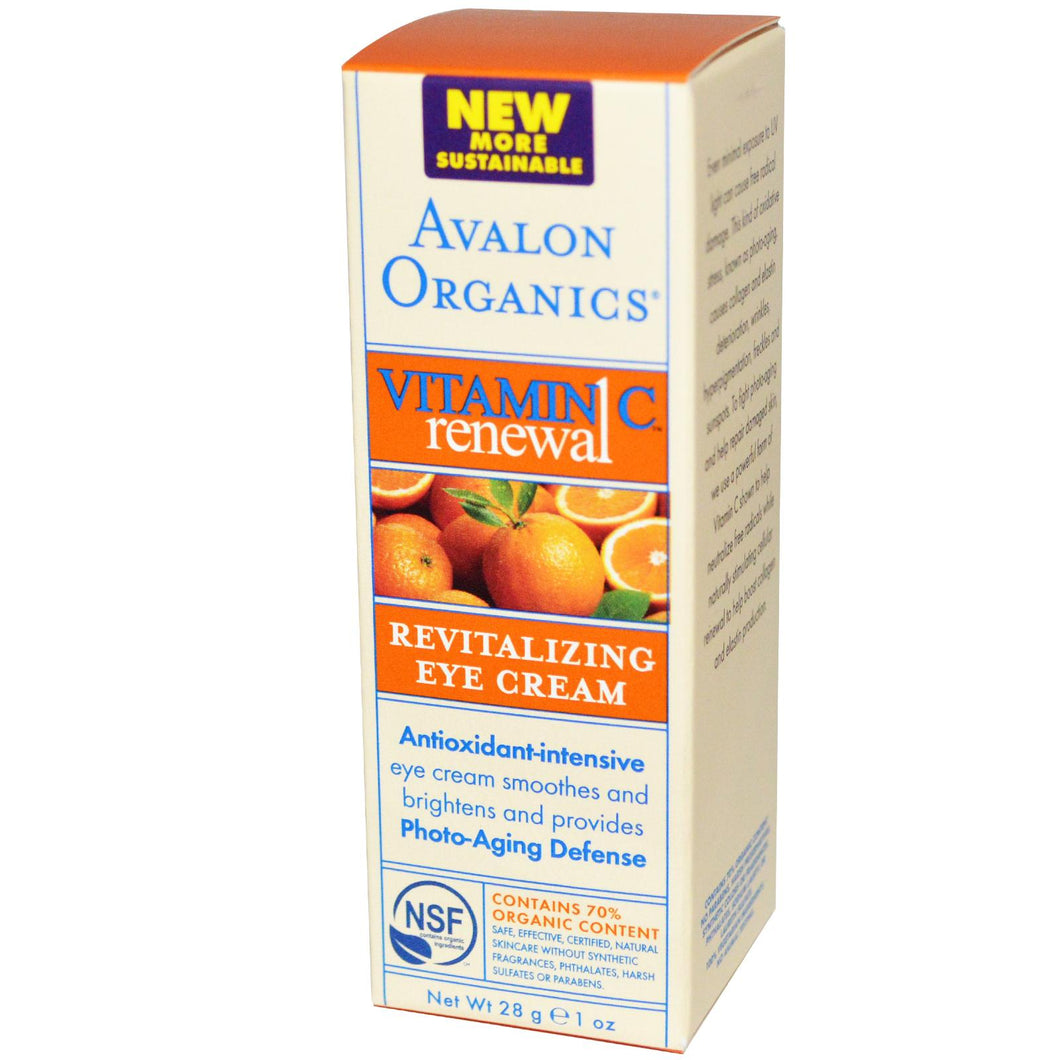Avalon Organics, Vitamin C Renewal, Revitalising Eye Cream, 1 oz, 28 grams
