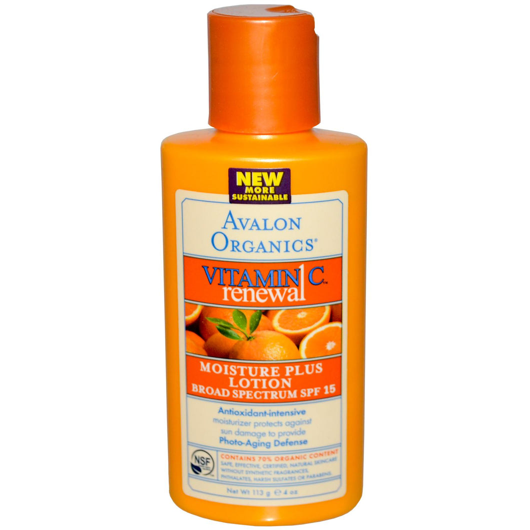 Avalon Organics, Vitamin C Renewal, Moisture Plus Lotion, 4 oz, 113 grams