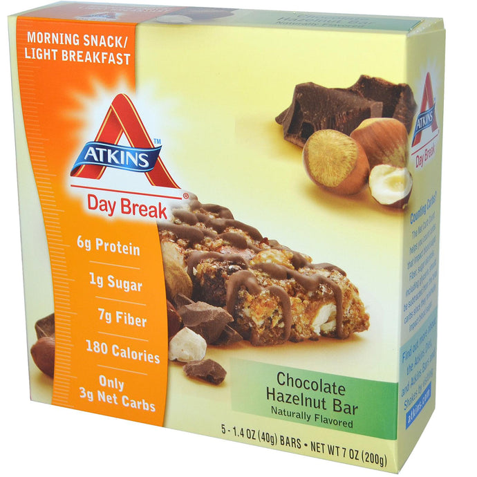 Atkins, Day Break, Morning Snack/Light Breakfast, Chocolate Hazelnut Bar, 5 Bars, 40 Grams Each