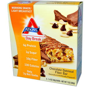 Atkins, Day Break, Morning Snack/Light Breakfast, Chocolate Oatmeal Fibre Bar, 15 Bars, 40 g Each